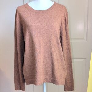 Tan Crew Neck Sweater with Ribbed Cuffs and Hem